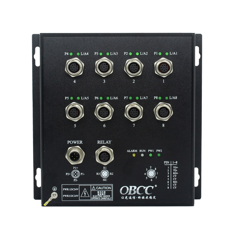 百兆8電口M12型工業交換機 百兆8電口M12型工業交換機